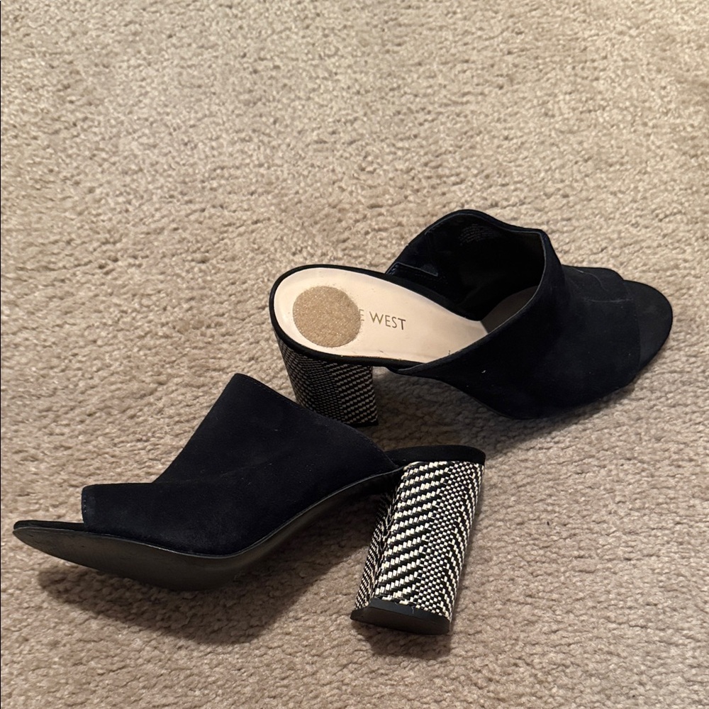 Nine West Black and White Block Heel Mules